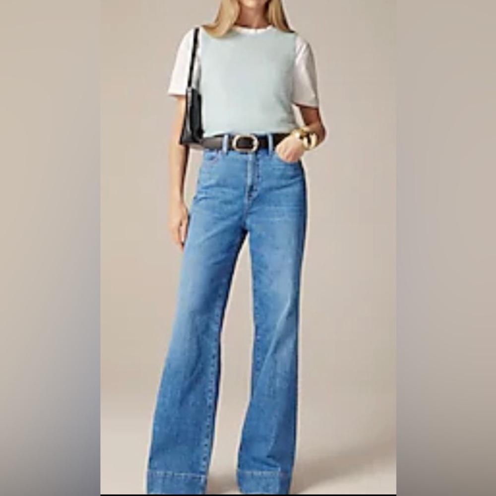 J Crew Blue Flare Wide-Leg Jeans with Classic Faded Look